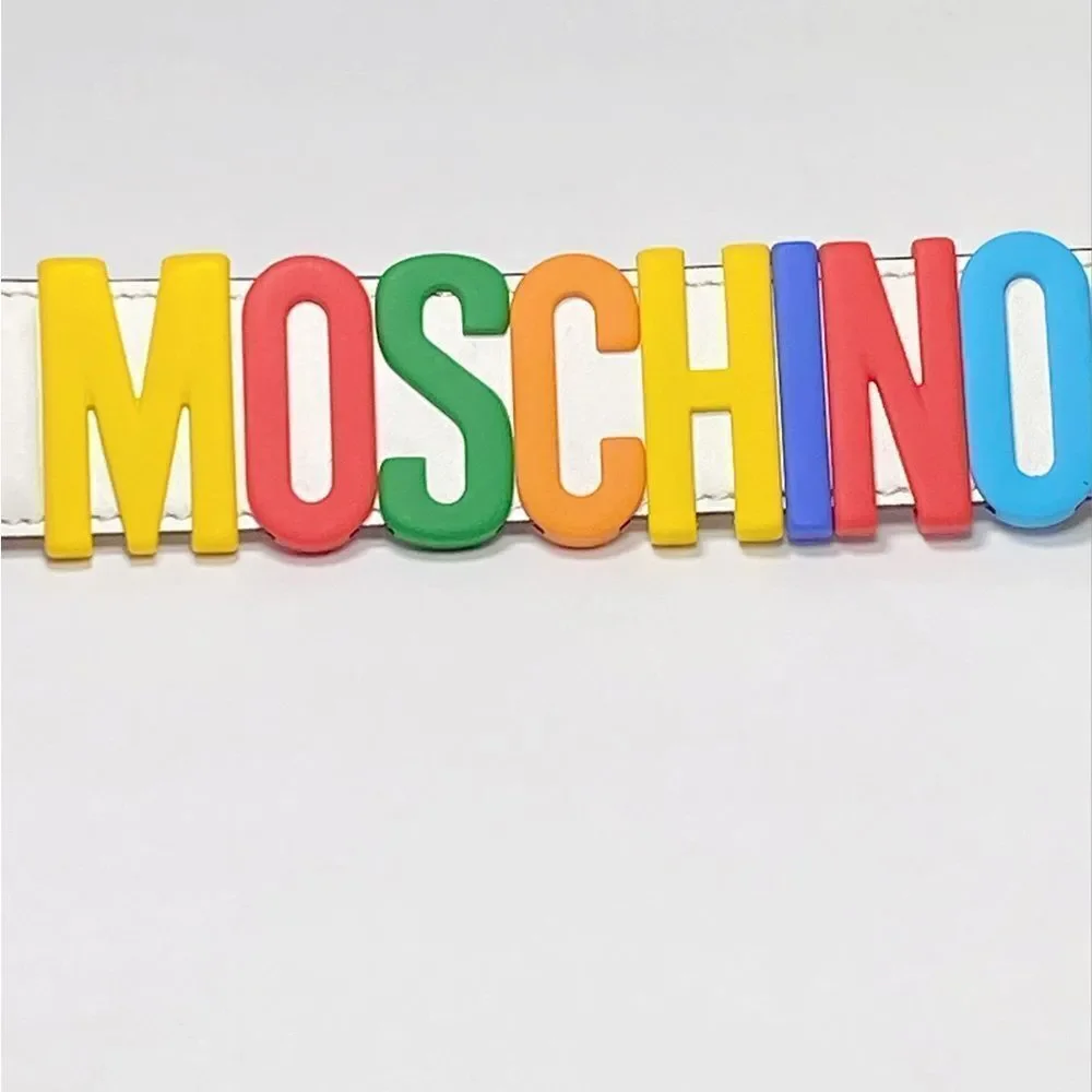 Moschino Multicolor Logo Buckle Leather Belt size 50/34”